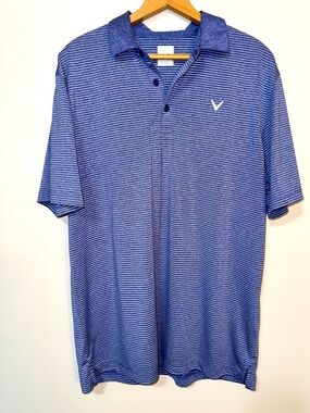 Callaway Golf Shirt Mens Blue White Striped Opti Dri Performance Polo Size Large